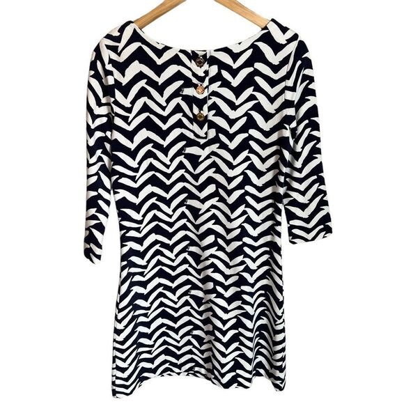 Lilly Pulitzer Charlene Seagull Dress Womens Small Navy Blue/White Gold Buttons - Picture 3 of 9